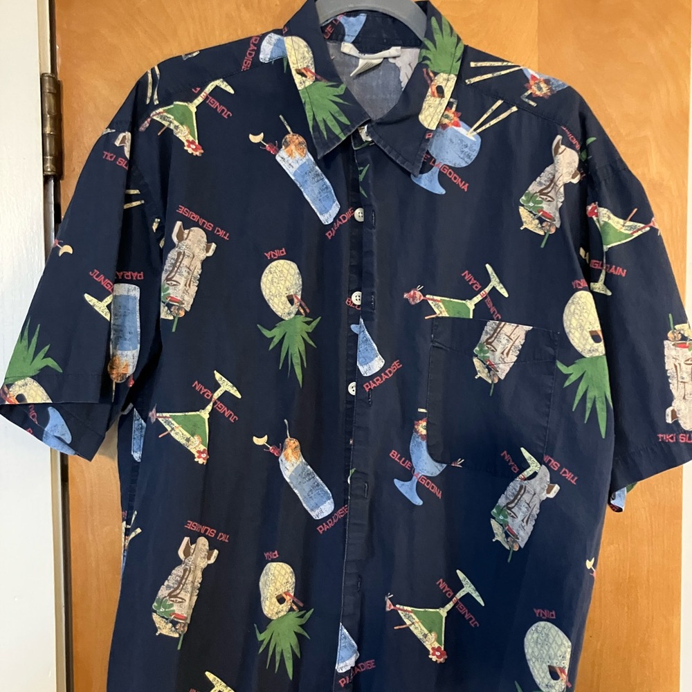 Old Navy Dark Blue Tropical Print Men's Shirt
